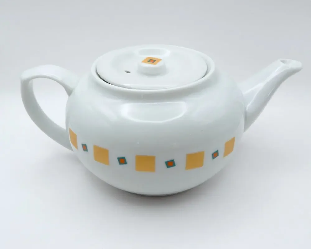 Vintage Liz Claiborne Delights to a Tea Teapot Gold Geometric Squares